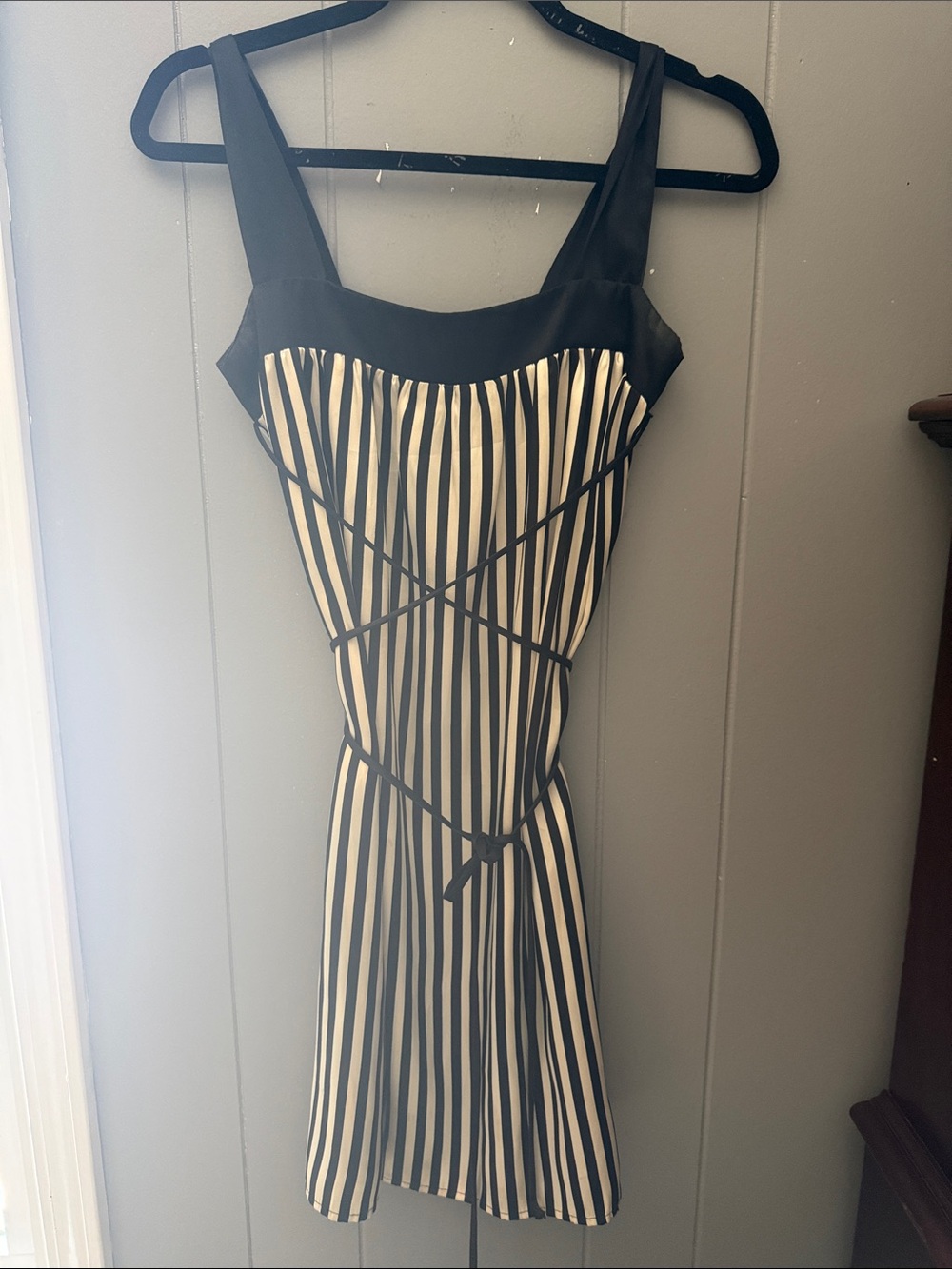 Silky modern Black and White Striped Mini Dress